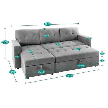 Convertible Reversible Sectional with Pull-Out Sleeper, Integrated Storage Chaise, and Sturdy Support Legs