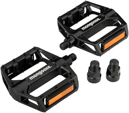 Mongoose Lightweight Durable Alloy Bike Pedals for Adults  1/2″ & 9/16″ Adapters, Reflective Strips, Wide Platform