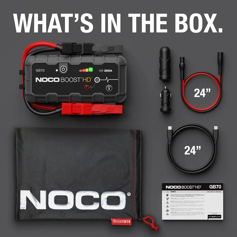 2000A Ultra-Safe Jump Starter  Lithium 12V Booster Pack with Power Bank Function, Jumper Cables & Engine Compatibility up to 8.0L Gas / 6.0L Diesel