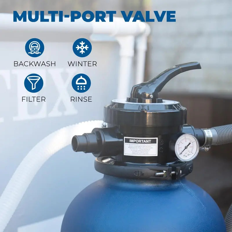 13-Inch Sand Filter Pump  0.75 HP, 2400 GPH, Supports Pools up to 10,000 Gallons  1-1/4″ NPT