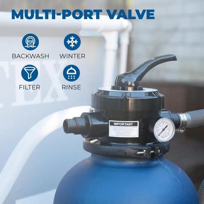 13-Inch Sand Filter Pump  0.75 HP, 2400 GPH, Supports Pools up to 10,000 Gallons  1-1/4″ NPT