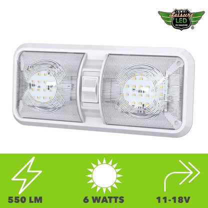 2 Pack RV LED Ceiling Double Dome Light Fixture with ON/OFF Switch Interior Lighting for Car/RV/Trailer/Camper/Boat DC 12V Natural White 4000-4500K 48X2835SMD