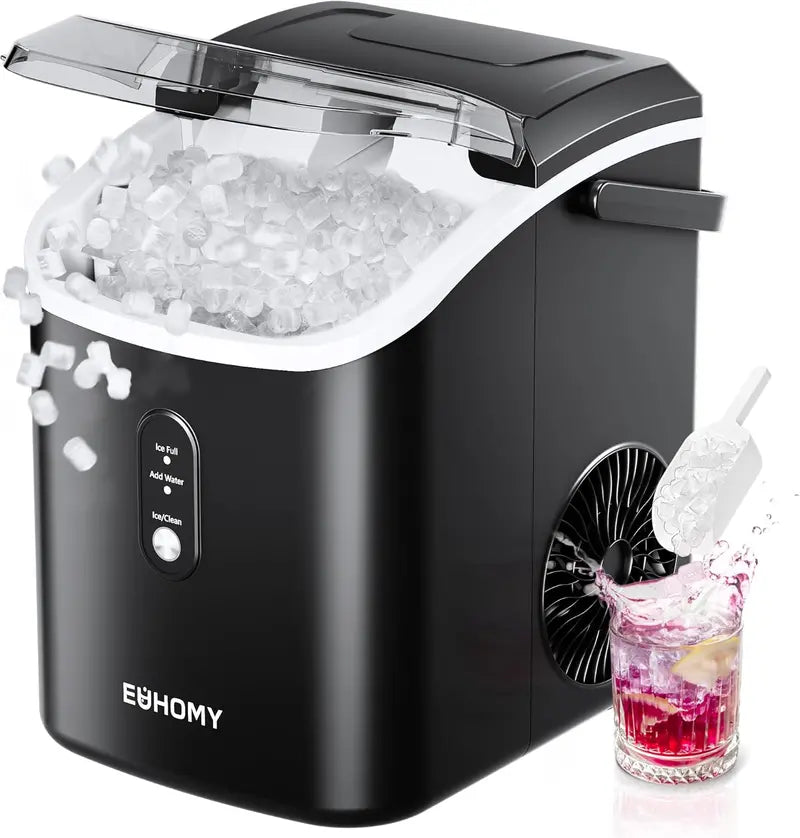 EUHOMY Sonic Nugget Ice Maker  Countertop Pellet Ice Machine, 34 lbs/Day Output, Auto-Clean, Handle Design, Includes Scoop & Basket