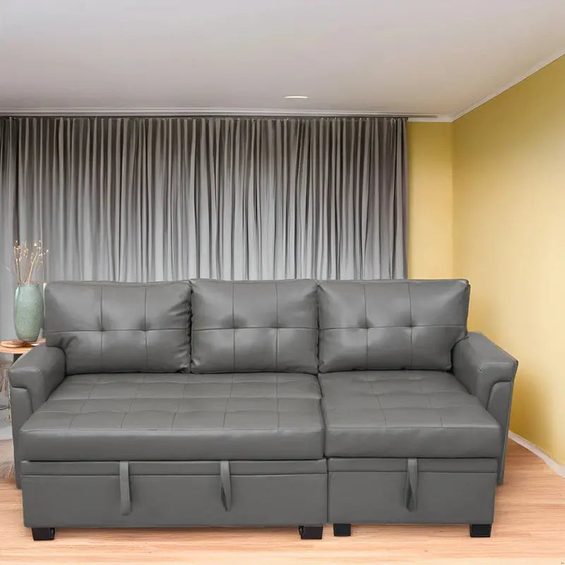 Reversible L-Shaped Sectional Sofa with Hidden Chaise Storage and Pull-Out Sleeper Function