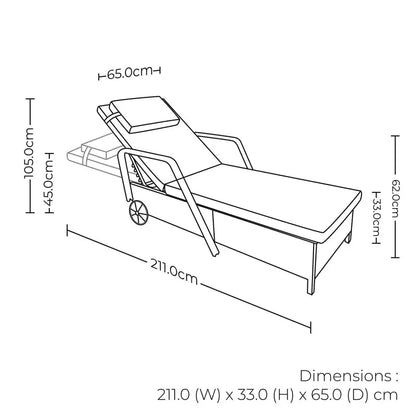 Rolling Rattan Sun Lounger  Adjustable Reclining Design with Smooth-Castor Wheels