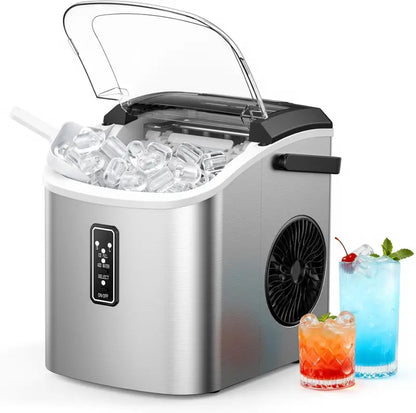 EUHOMY Portable Ice Maker  26 lb/Day, 9 Cubes in 6 Minutes, Carry Handle, Scoop & Basket, Dual Bullet Sizes, Black