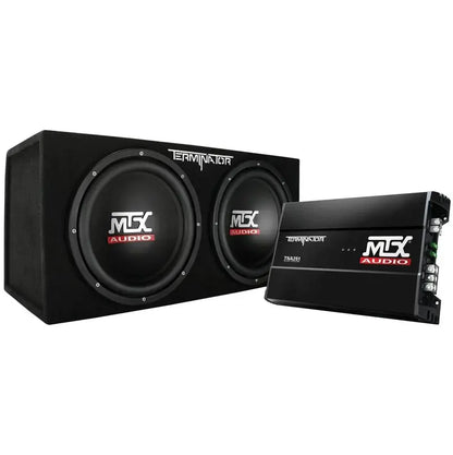 MTX 12-Inch Dual-Loaded Car Subwoofer System with Enclosure, Amp, and Wiring Kit