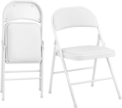 Heavy-Duty White Folding Chair Pack (4)  Vinyl-Padded Seat, Metal Frame, Ideal for Events, Meetings, or Dining