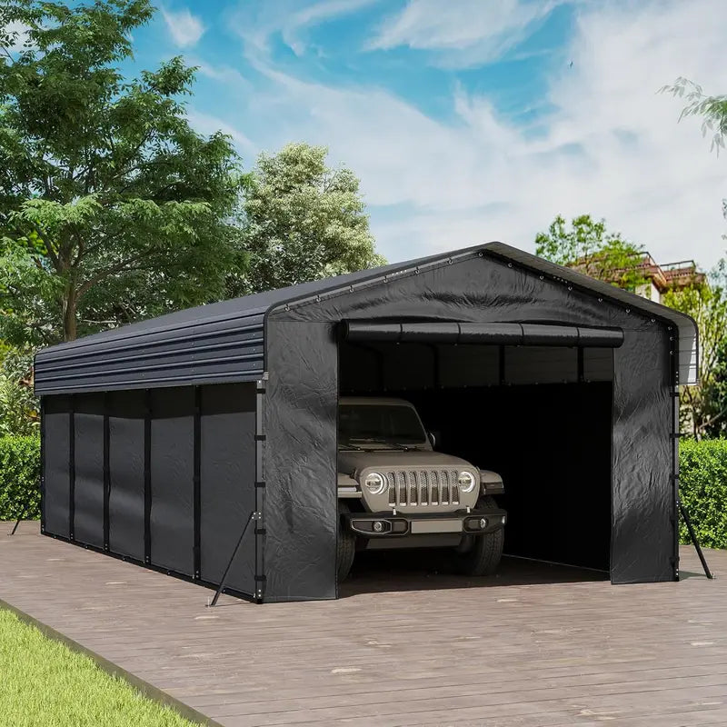 10 ft x 15 ft Reinforced Metal Carport  Weather-Resistant Outdoor Garage or Shade Structure