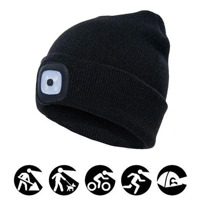 Adjustable LED Headlamp Beanie  Hands-Free Rechargeable Hat Light
