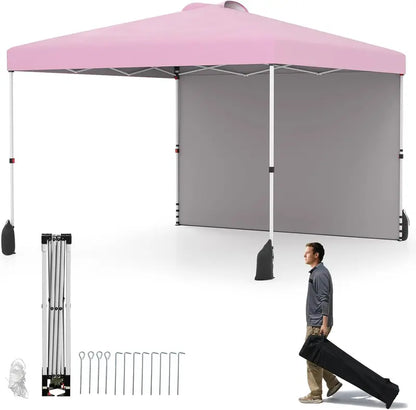 10 x 10 Foot Portable Canopy Tent  Includes One Sidewall & Wheeled Storage Bag