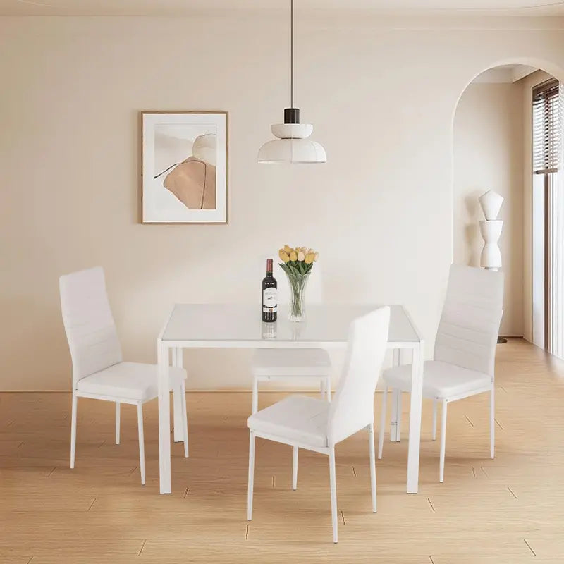 Compact Glass Dining Set for Small Spaces  Modern Black Rectangular Table & 4 Chairs for Kitchen or Dining