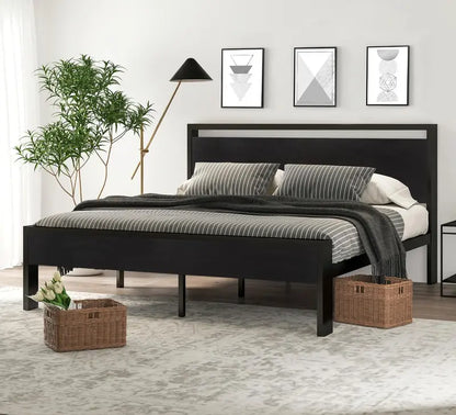 SHA CERLIN Full-Size Metal Platform Bed Frame ¡ª 14-Inch Low Profile with Wood Headboard &amp; Footboard