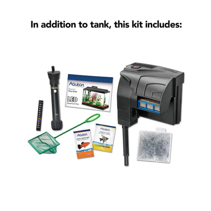 Aqueon Aquarium Starter Kit, 10 Gallon Glass Fish Tank, LED Lighting, Filter and Heater