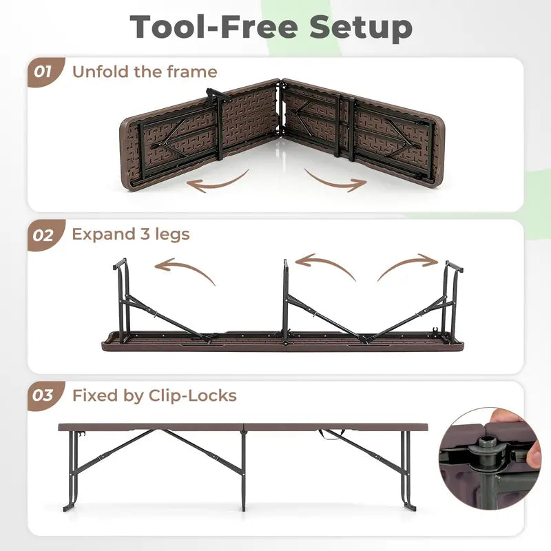 Lightweight Folding Bench  6-Foot Plastic Portable Seat with Carry Handle for Outdoor Use