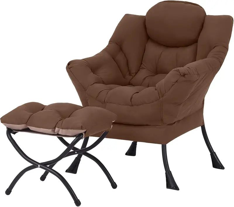 Welnow Compact Lazy Chair with Ottoman  Dark Grey Accent Armchair with Side Pocket & Footrest
