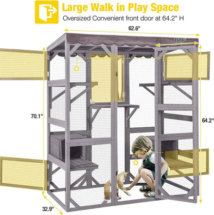 Large Walk-In Outdoor Catio Enclosure  Secure, Spacious Cat Run with Mesh Walls & Roof