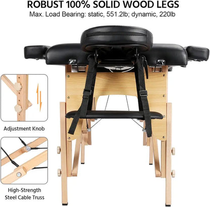 Adjustable Portable Massage & Lash Bed  Spa-Grade Folding Beauty Table for Eyelash Extensions, Tattoos, and Physical Therapy (Black)