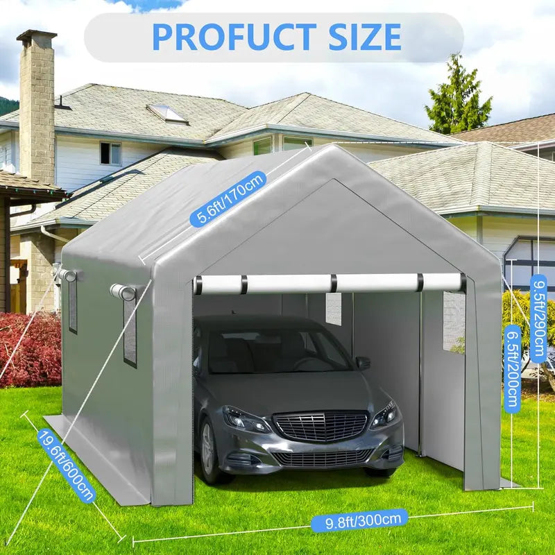 6×8 ft Heavy-Duty Portable Carport Tent  Four-Season Garage Canopy with Removable Walls, Door & Tarpaulin Cover
