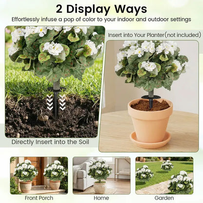 Set of 2 Begonia Ball Topiaries  22.5-Inch Artificial Plants with Ground Anchors