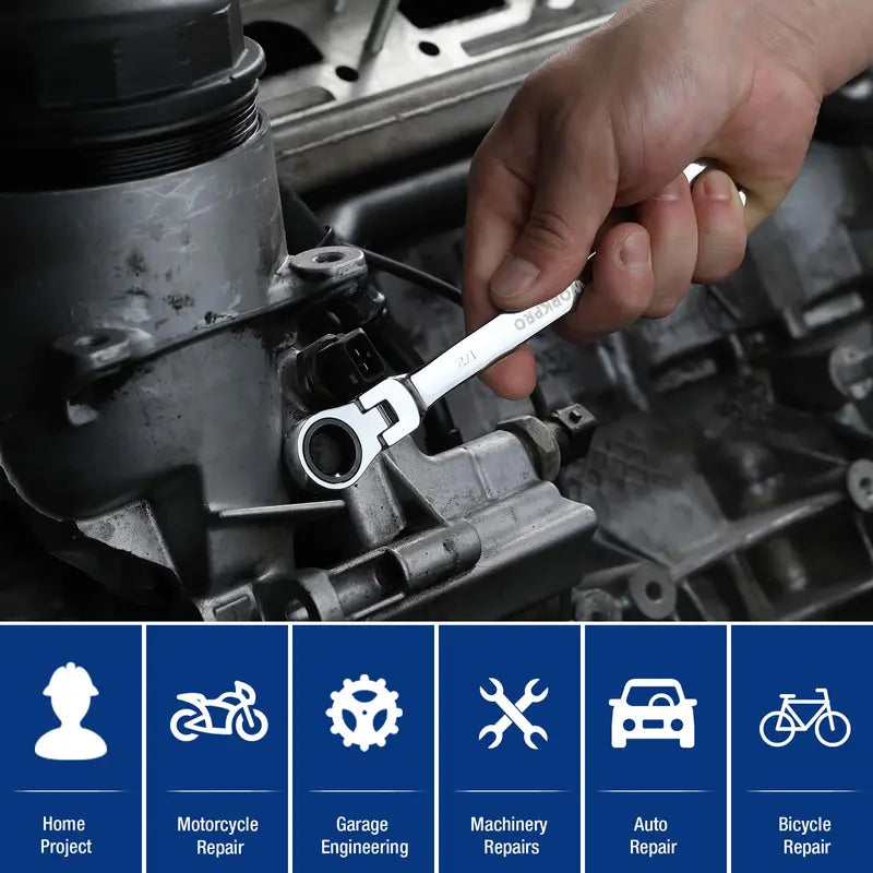 WORKPRO Multi-Size Ratcheting Wrench Set  SAE & Metric, Chrome Vanadium Construction