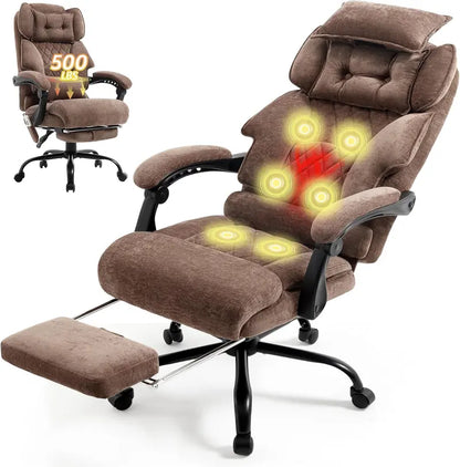 Heavy-Duty Leather Office Chair with Footrest  Supports Up to 500 lbs
