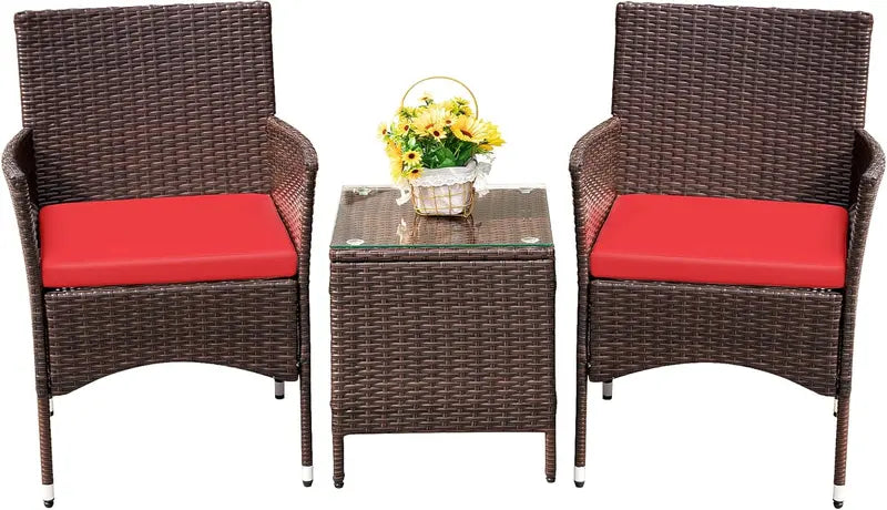 Devoko 3-Piece PE Rattan Patio Set  Brown and Beige Wicker Chairs with Matching Outdoor Table