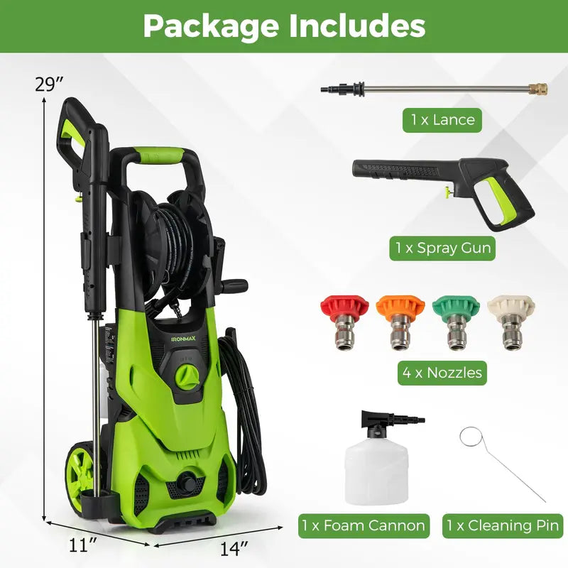 1.2 GPM Electric Pressure Washer  2150 PSI Output with 4 Quick-Connect Spray Nozzles