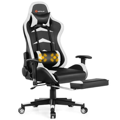 Ergonomic Massage Gaming Chair with Reclining Backrest, Adjustable Seat Height, and Contoured Handrails