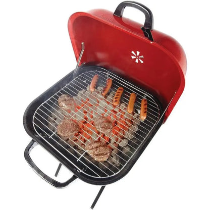 Americana Portable Red Charcoal Grill  Locking Design, Folding Legs, Easy Transport