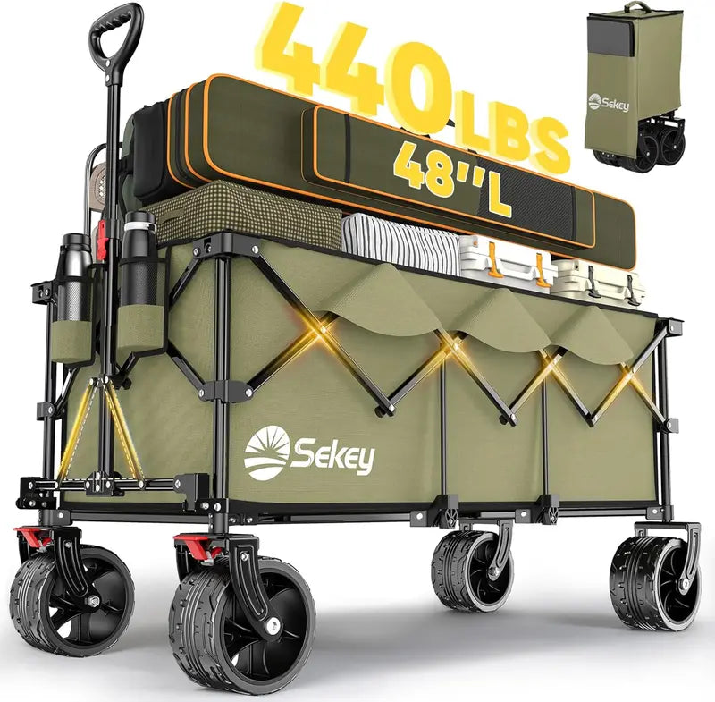 Sekey Extended Travel Cart  48¡å Foldable Garden &amp; Utility Wagon, 440 lb Load Limit, 300L Capacity