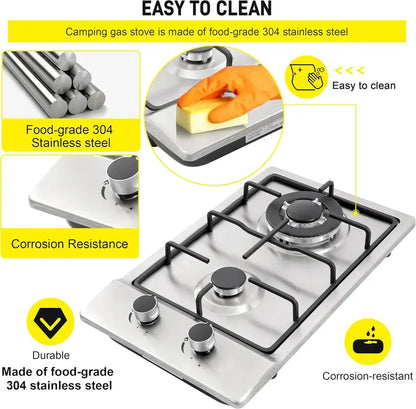 Forimo 12-Inch Stainless Steel Dual-Fuel Gas Cooktop  Seamless Cleaning Design