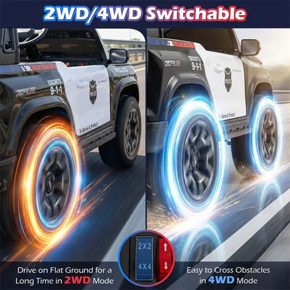 24V Licensed Chevrolet Police Ride-On Car for Kids  2-Seater Electric Vehicle with Remote, Siren, Megaphone & LED Lights