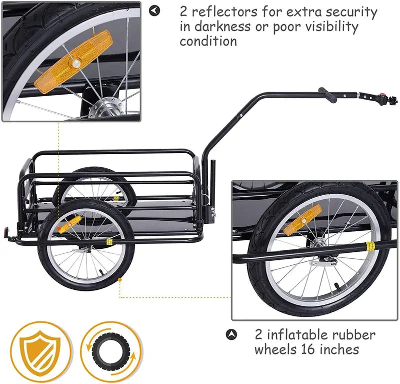 Aosom Foldable 80-Lb Capacity Bike Cargo Trailer with 16-Inch Wheels and Universal Hitch  Black