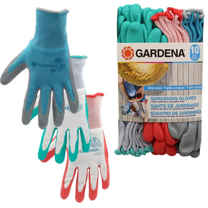 Gardena Ladies Gardening Gloves, Breathable Knit & Rubber, 10 Pack