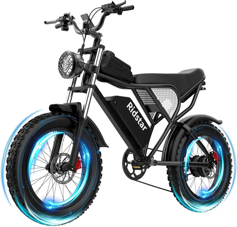 Adult Electric Fat Tire Bike  1000W Motor, 48V Battery, 2530 MPH Top Speed, 5075 Mile Range, 20″ All-Terrain E-Bike
