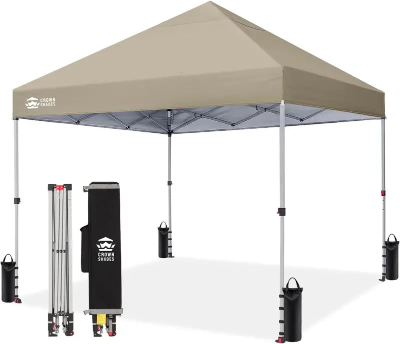 CROWN SHADES 10′ x 10′ Beach Canopy Tent: One-Push Deployment, Silver-Coated UV-Reflective Top, Three-Height Adjustment, and Sandbag Stability System