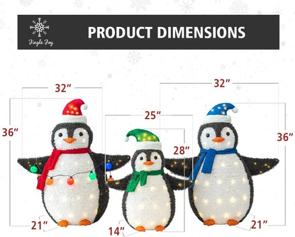 TECHSHARE 3-Piece LED Lighted Ceramic Penguin Set  Weather Resistant Christmas Outdoor Decor