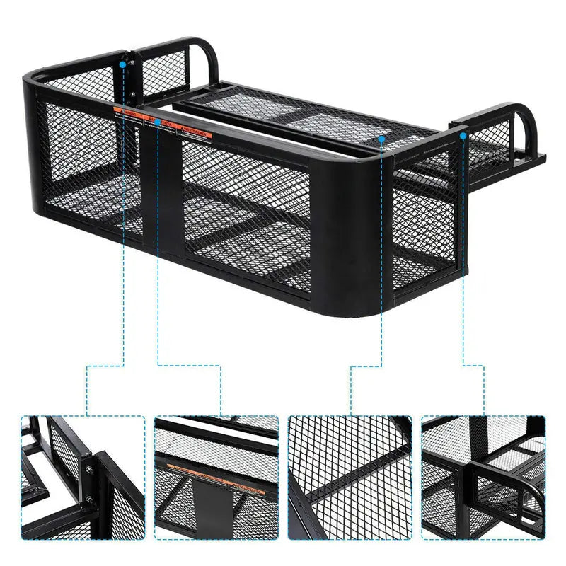 ATV/UTV Rear Drop Cargo Basket  Heavy-Duty Universal Steel Mesh Carrier (Black)