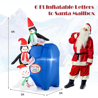 6-Foot Inflatable Christmas Display: Light-Up Santa Mailbox with Penguin and Snowman Scene