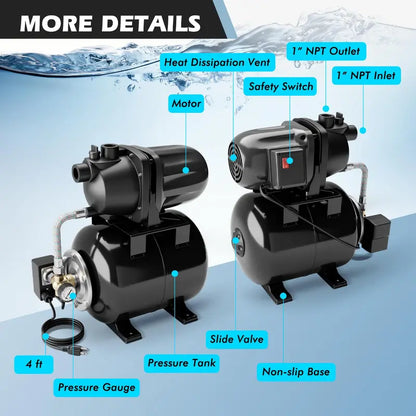 1.6 HP Shallow Well Water Pump System with Pressure Tank