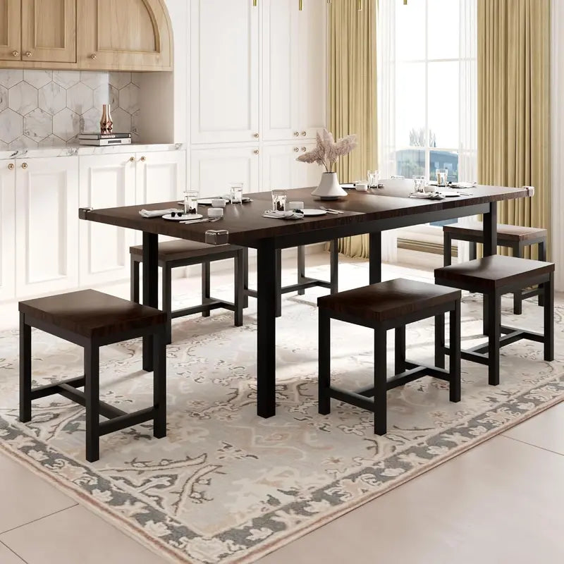 Expandable 63-Inch Dining Table Set Accommodating 4 to 8 Diners