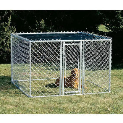 Chain Link Portable Outdoor Dog Kennel | Outdoor Dog Kennel Measures 6’x’6’4′ and Includes Sunscreen