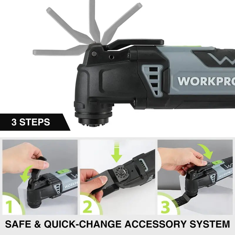 WORKPRO 3-Amp Oscillating Multi-Tool  Quick-Lock Design, 7 Speeds, 3° Oscillation, 17 Accessories + Carry Bag