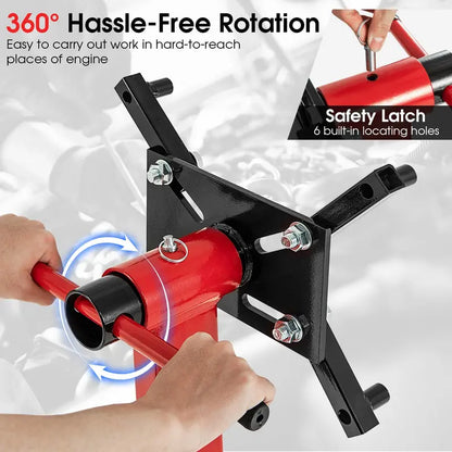 Precision Engine Stand  750 lb Motor Lift with 360° Rotation, Adjustable Arms & Mobility Wheels