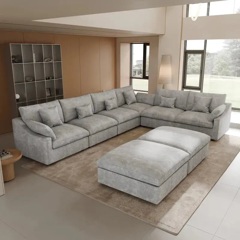 Large Linen Corner Sectional Sofa  Modular Living Room Couch Set