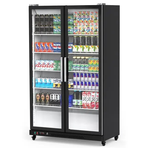 Glass-Front Upright Display Cooler  39 Cubic Feet, Dual-Swing Doors, LED Illumination