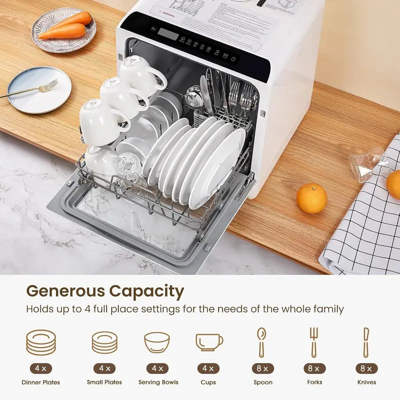 HAVA Compact Countertop Dishwasher  6-Program, 5L Integrated Water System for Small Kitchens