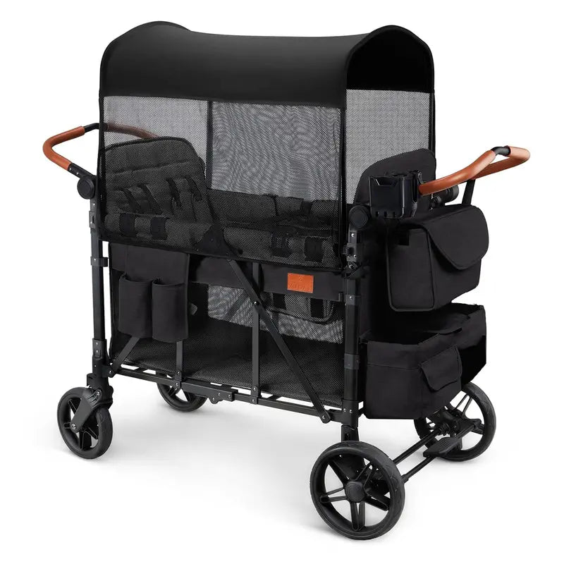 All-Terrain 4-Child Wagon Stroller — Quad-Seater with Canopy, 5-Point Harness, Parent Organizer & Adjustable Handle