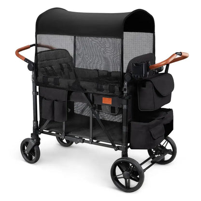 All-Terrain 4-Child Wagon Stroller — Quad-Seater with Canopy, 5-Point Harness, Parent Organizer & Adjustable Handle